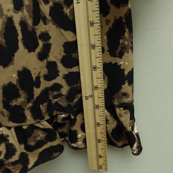 SHEIN LUNE Womens Leopard Print Ruffle Hem Surplice Dress Brown Black Size L - Picture 8 of 10